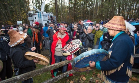 A rally against the expansion of the Kinder Morgan tar sands pipeline on Burnaby Mountain in British Columbia, Canada, in November, 2014. Photograph: Mark Klotz/flickr