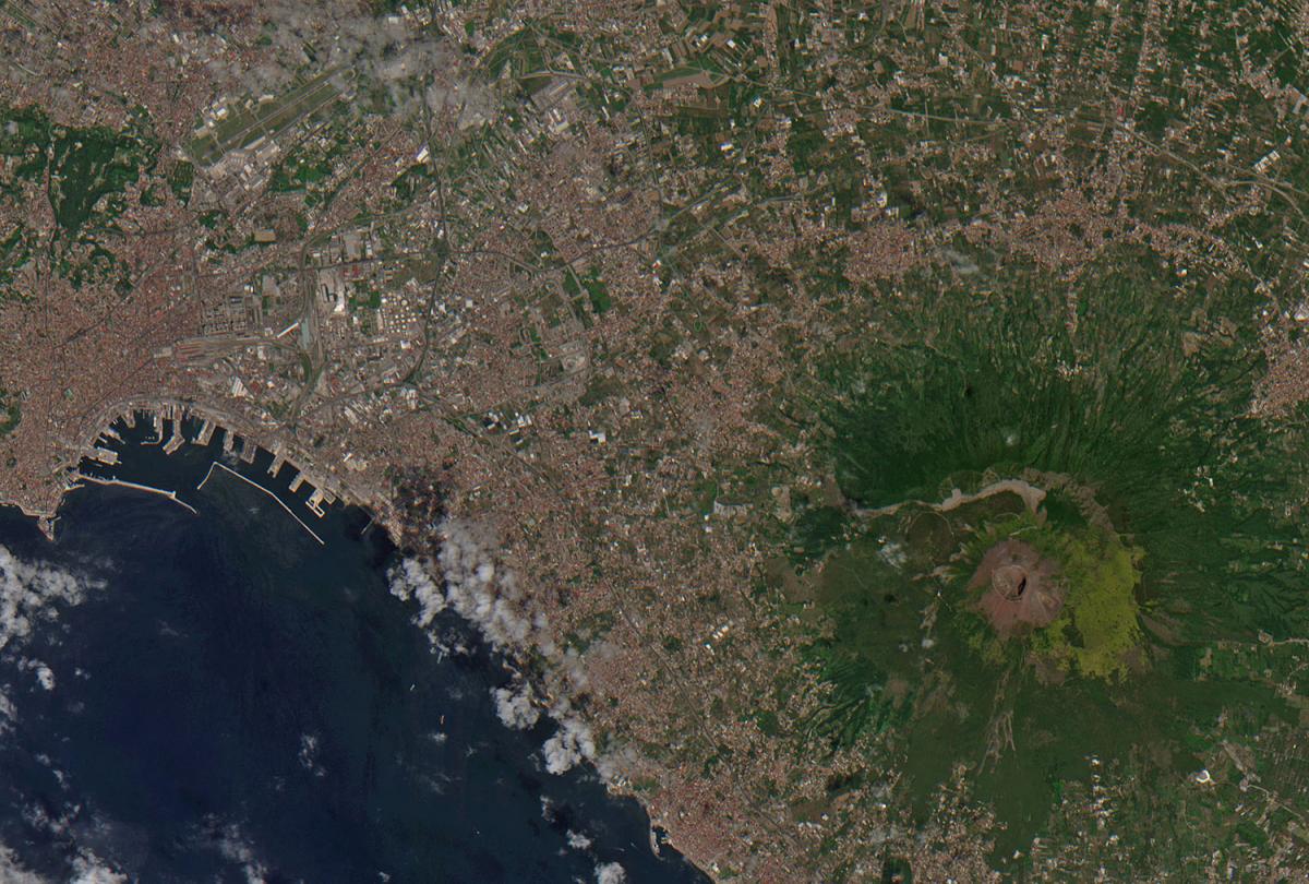 Vesuvius and the surrounding Naples metropolitan area. Seen on July 28, 2015. Copernicus Sentinel data (2015)/ESA
