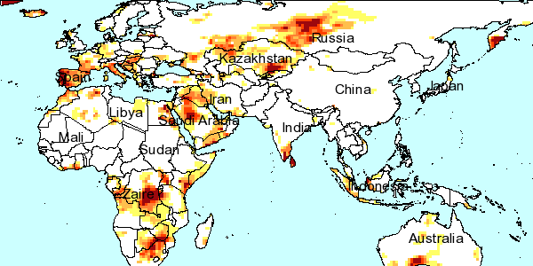An working example of the Global Drought Monitor, focusing on Eurasia and Africa.