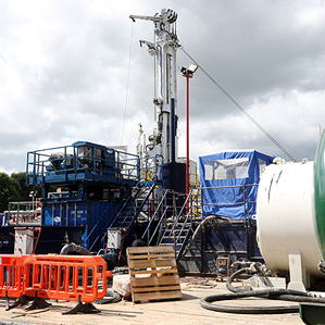Image: Fracking fight: In mid-August, the energy company Cuadrilla Resources suspended operations of this exploratory shale gas drilling site in southeast England after protests from residents and environmentalists.